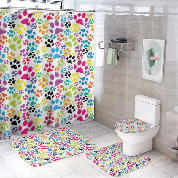 Cartoon Dog Paw Traces on a shower curtain