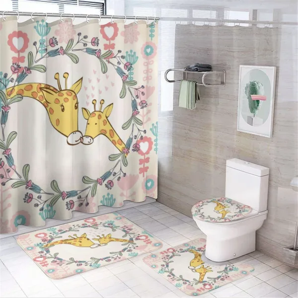 Cartoon Mom and Kid on a shower curtain