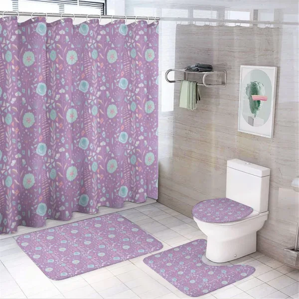 Doodle Flowers Foliage on a shower curtain