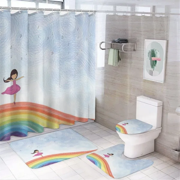 Girl Dances on Rainbow on a shower curtain