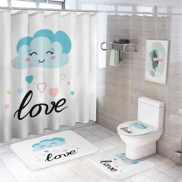 Love Cursive Text and Clouds on a shower curtain