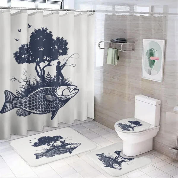 Man on Fish Island on a shower curtain