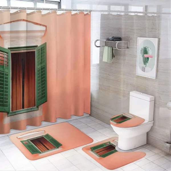 Old Retro House Shutters on a shower curtain