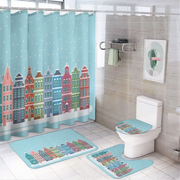 Snowy Town in Holland on a shower curtain