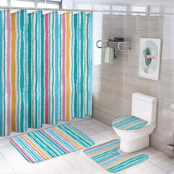 Stripes in Aquatic Colors on a shower curtain