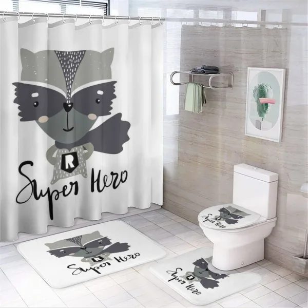 Super Hero Raccoon on a shower curtain