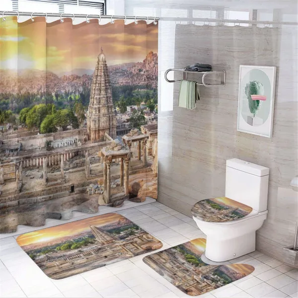 Tower Building at Sunset on a shower curtain