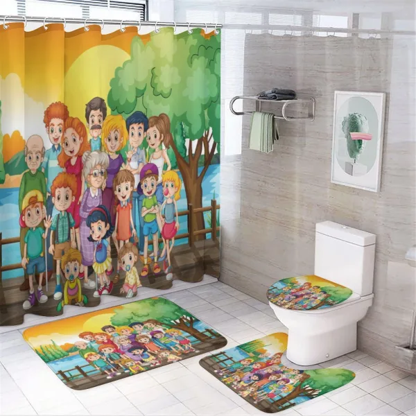 Adults and Children Posing on a shower curtain