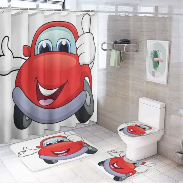 Cartoon Red Vehicle Happy on a shower curtain