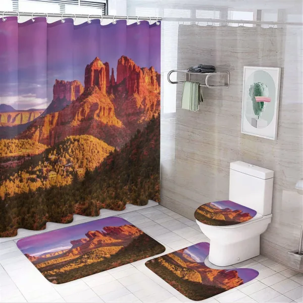 Cliffs Rocks and Violet Sky on a shower curtain