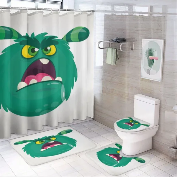 Fluffy Angry Monster Cartoon on a shower curtain