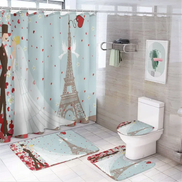 French Couple and Hearts on a shower curtain