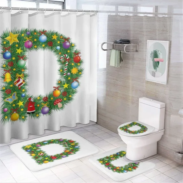 Happy Christmas Pine on a shower curtain
