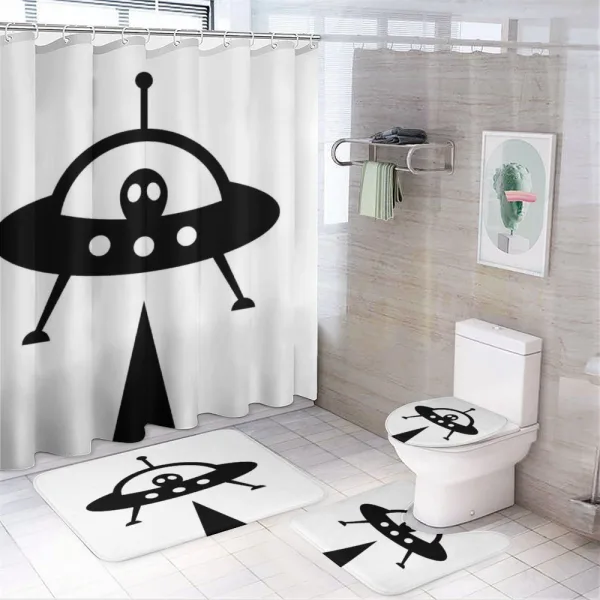 Monochrome Stamp Look Space on a shower curtain