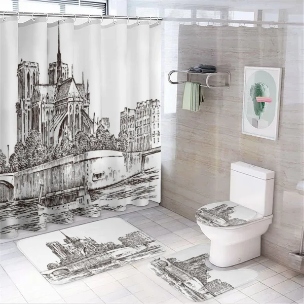 Old Engraved on a shower curtain