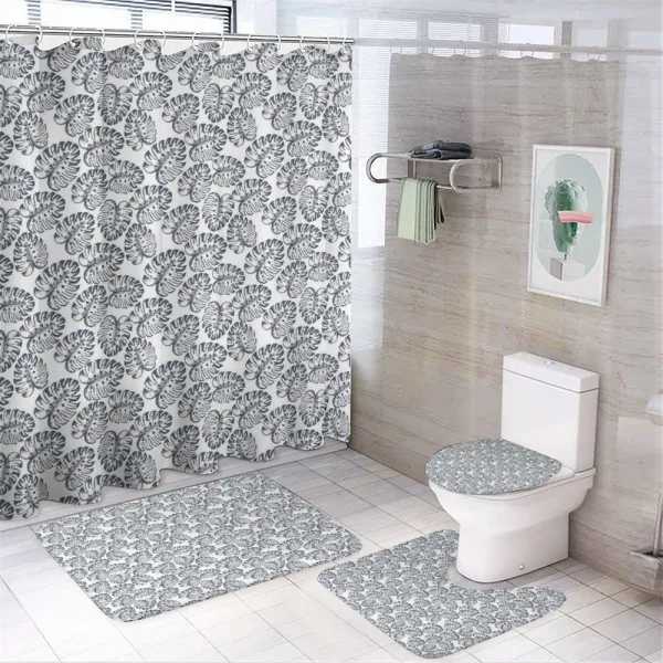 Sketchy Monstera Leaves Art on a shower curtain