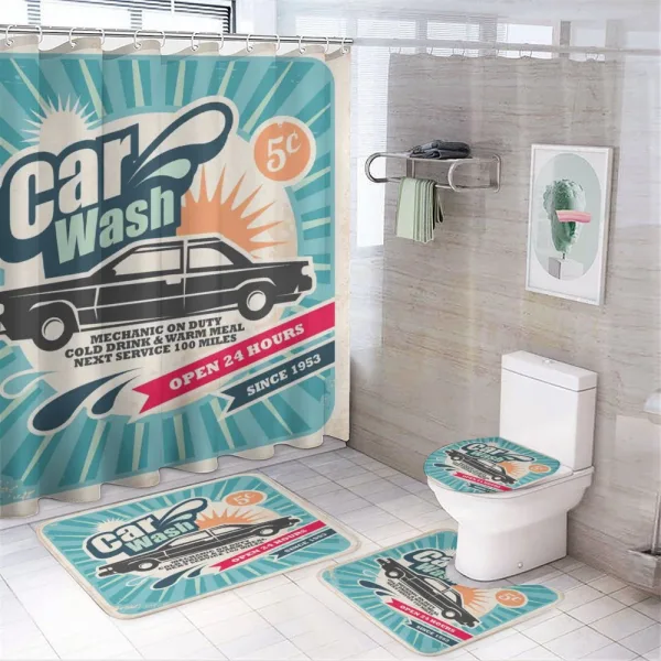 Vintage Auto Repair Art on a shower curtain