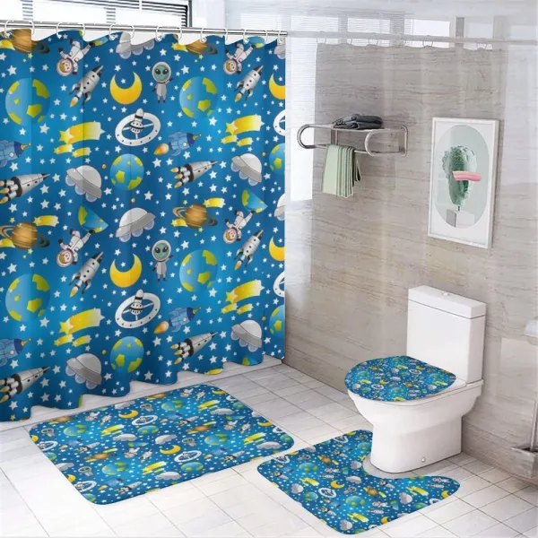 Alien and Human Astronaut on a shower curtain