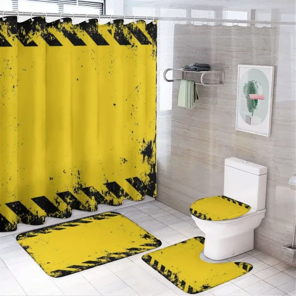 Hazard Caution on a shower curtain