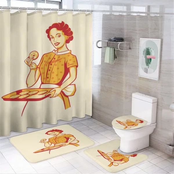 Housewife Cookies on a shower curtain