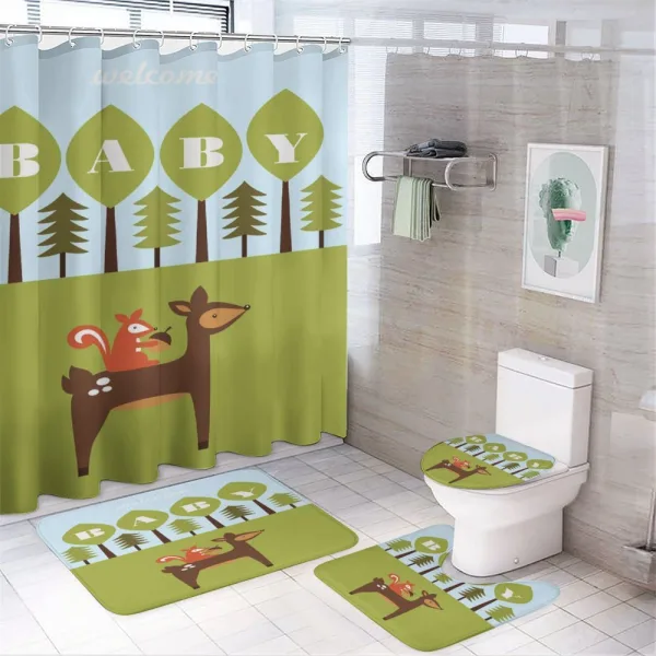 Newborn Welcome Cartoon on a shower curtain