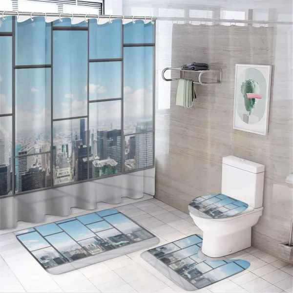 Office in Skyscrapers on a shower curtain