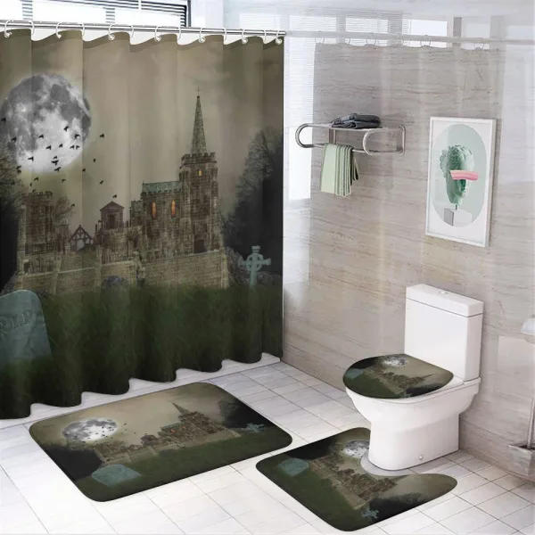 Old Village and Grave on a shower curtain