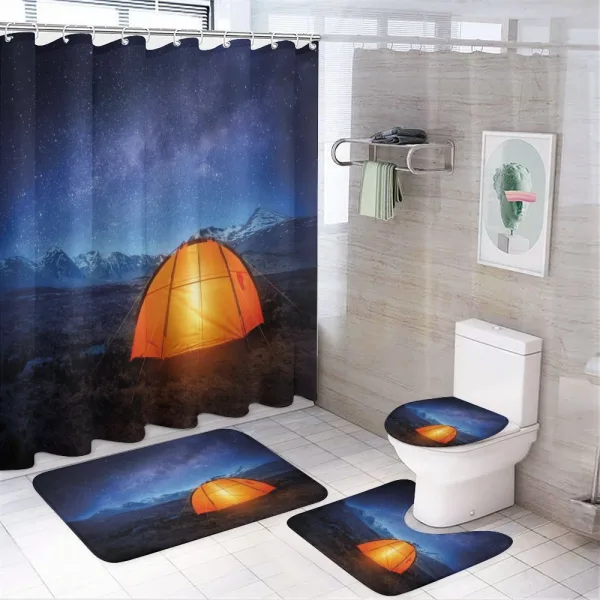 Camp Tent Holiday Journey on a shower curtain