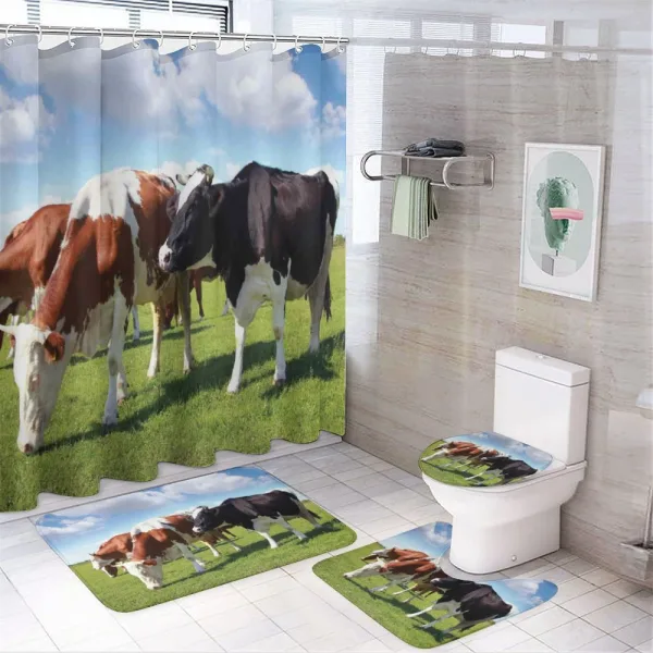 Cows Grazing on Pasture on a shower curtain