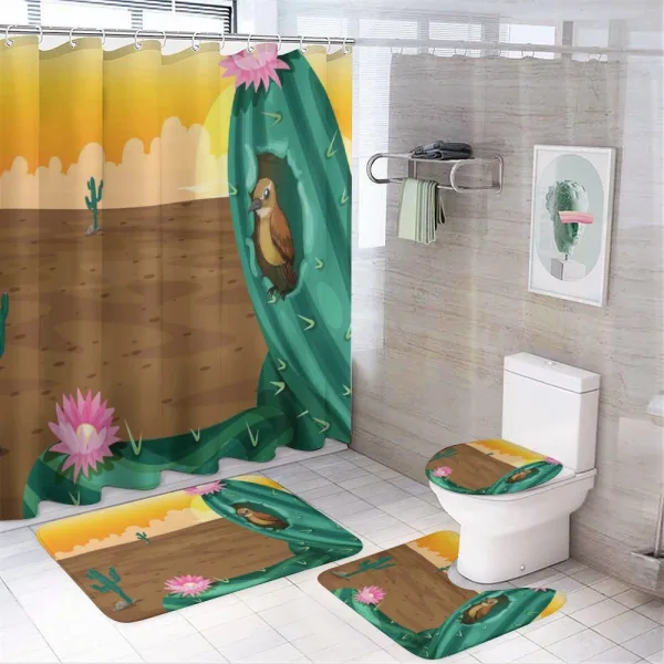 Desert Cactus and Bird on a shower curtain