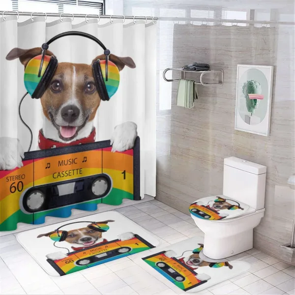 Dog Headphones on a shower curtain
