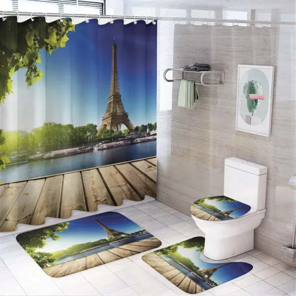 Eiffel Tower Wood Pier Seine on a shower curtain