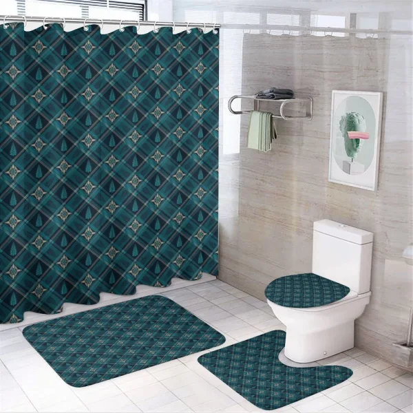 Floral and Checkered on a shower curtain