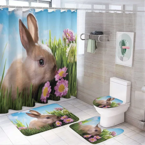 Grass and Spring Flowers on a shower curtain