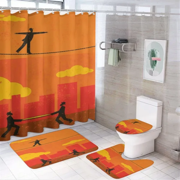 Men Walk Tightrope Net on a shower curtain