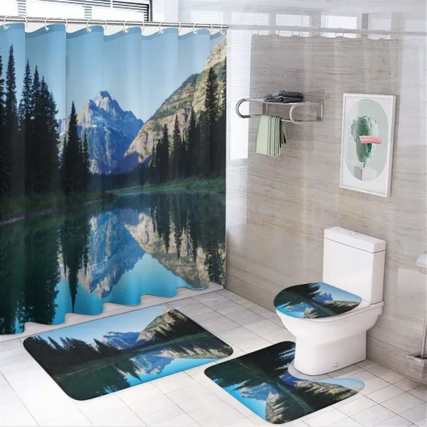 Mountain Reflection on Lake on a shower curtain