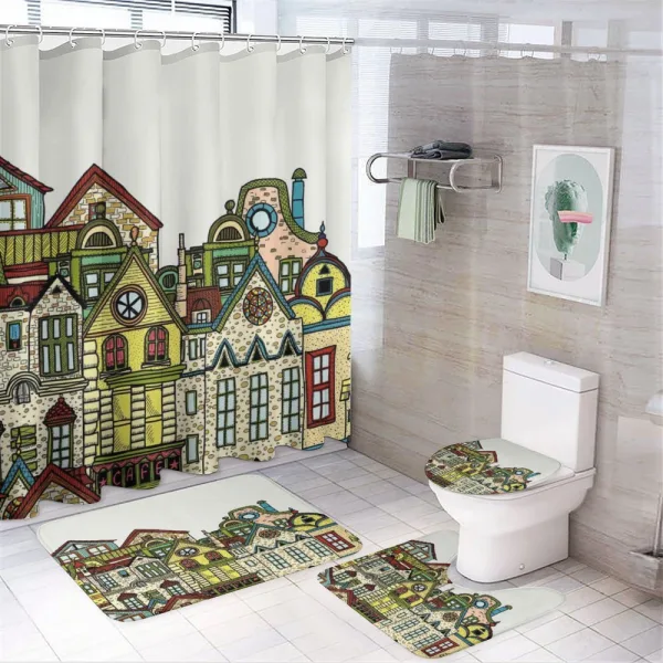 Old Town View Art on a shower curtain