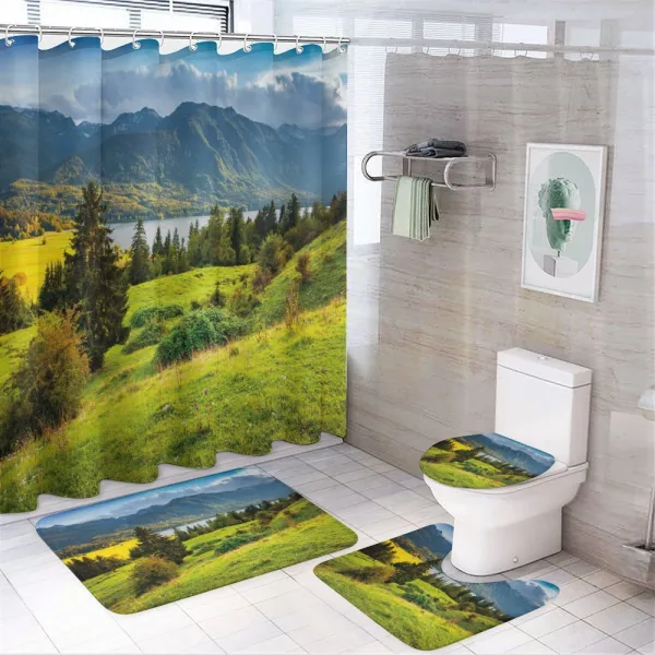 Summer Morning Lake on a shower curtain