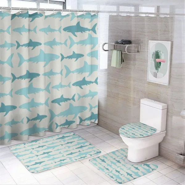 Swimming Sharks in Sea on a shower curtain