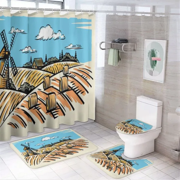 Windmillnd Hay Bales on a shower curtain