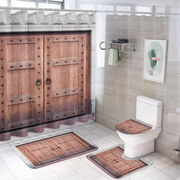 Antique French Wood Door on a shower curtain