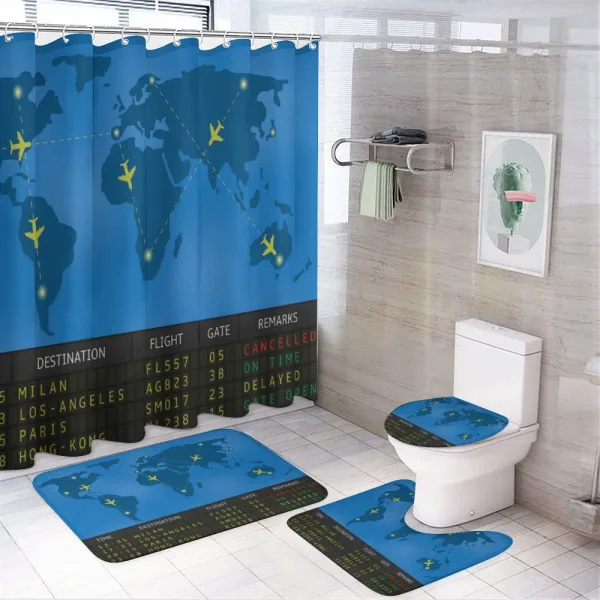 Departure Board World Map on a shower curtain