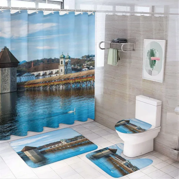 European Town Bridge on a shower curtain