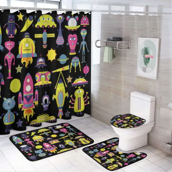 Funny Eyed Creatures Rockets on a shower curtain