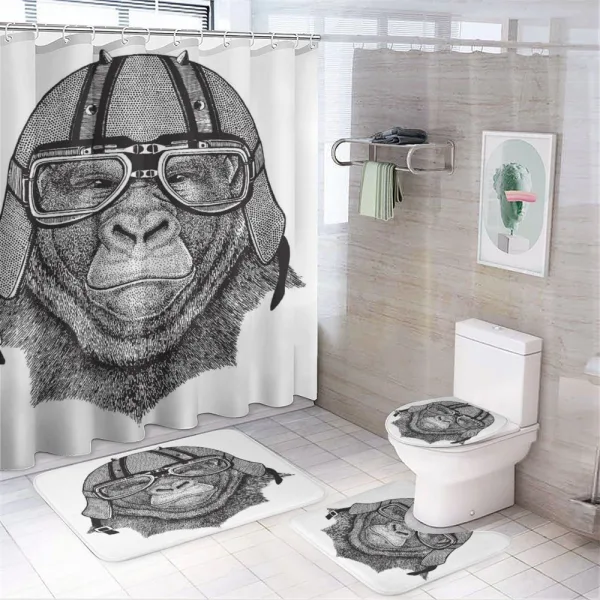 Hipster Grumpy Biker Ape on a shower curtain