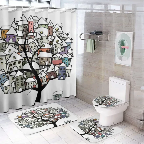 Homes on Branches on a shower curtain