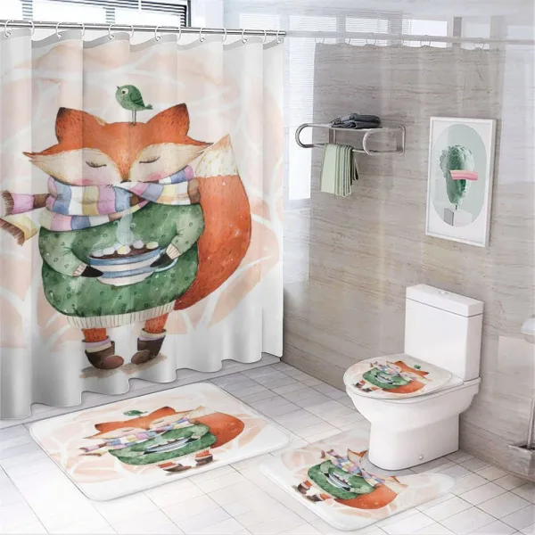 Lİttle Fox and Bird on a shower curtain