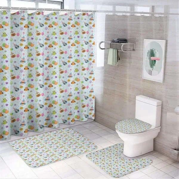 Owls Cakes Presents on a shower curtain