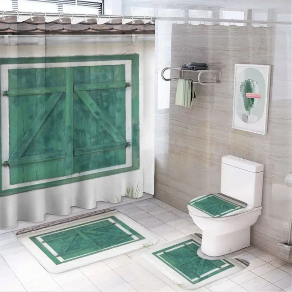 Retro Wooden Window on a shower curtain
