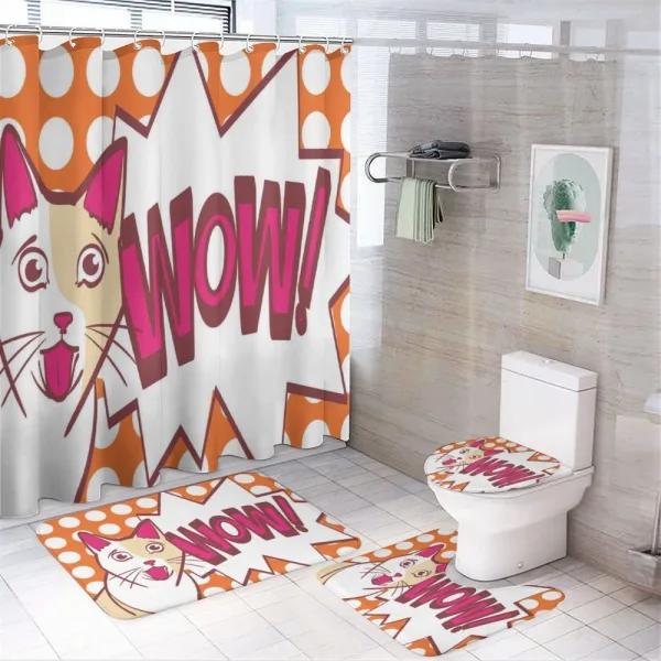 Comic Cat with Wow Lettering on a shower curtain